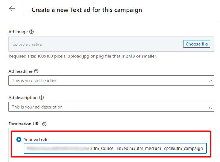 Add UTM parameters to new LinkedIn ads