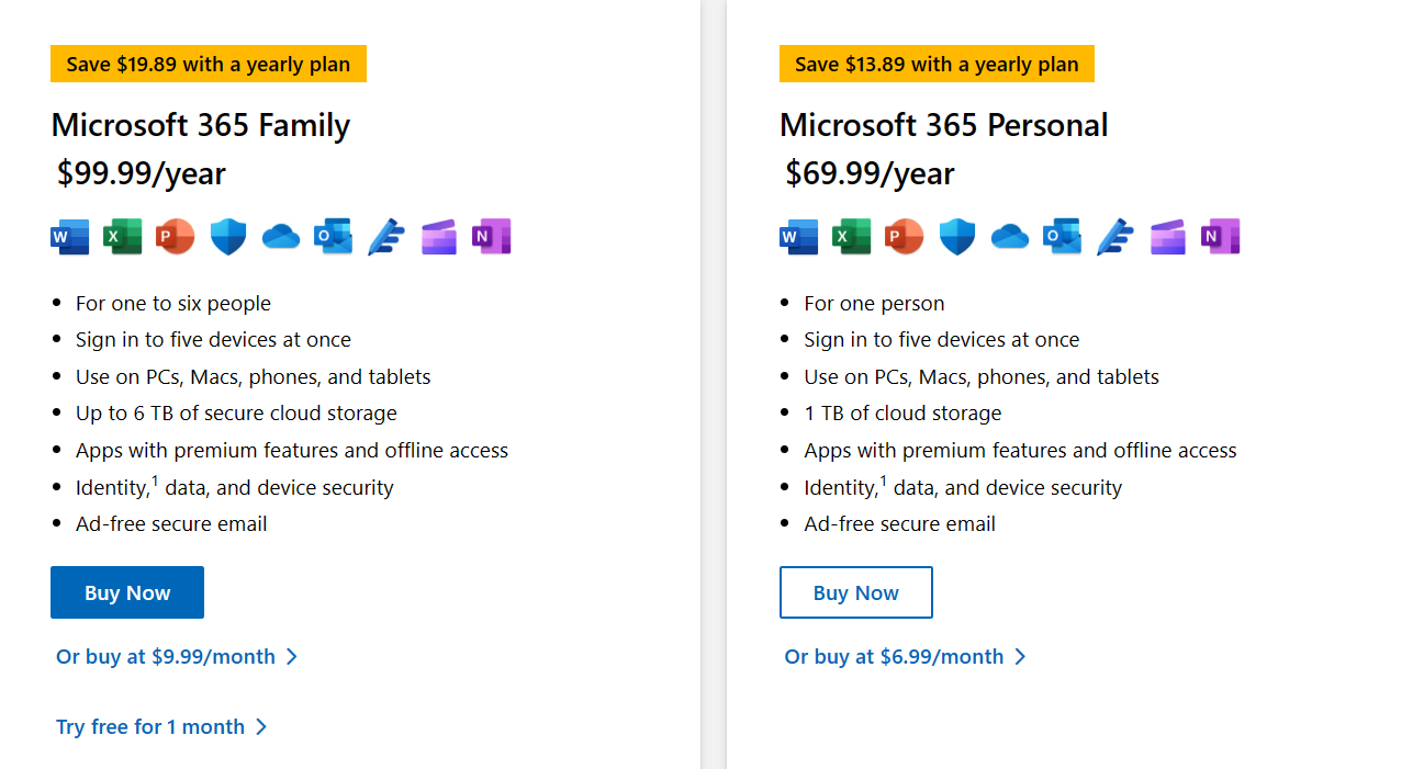 Microsoft 365 SaaS pricing page