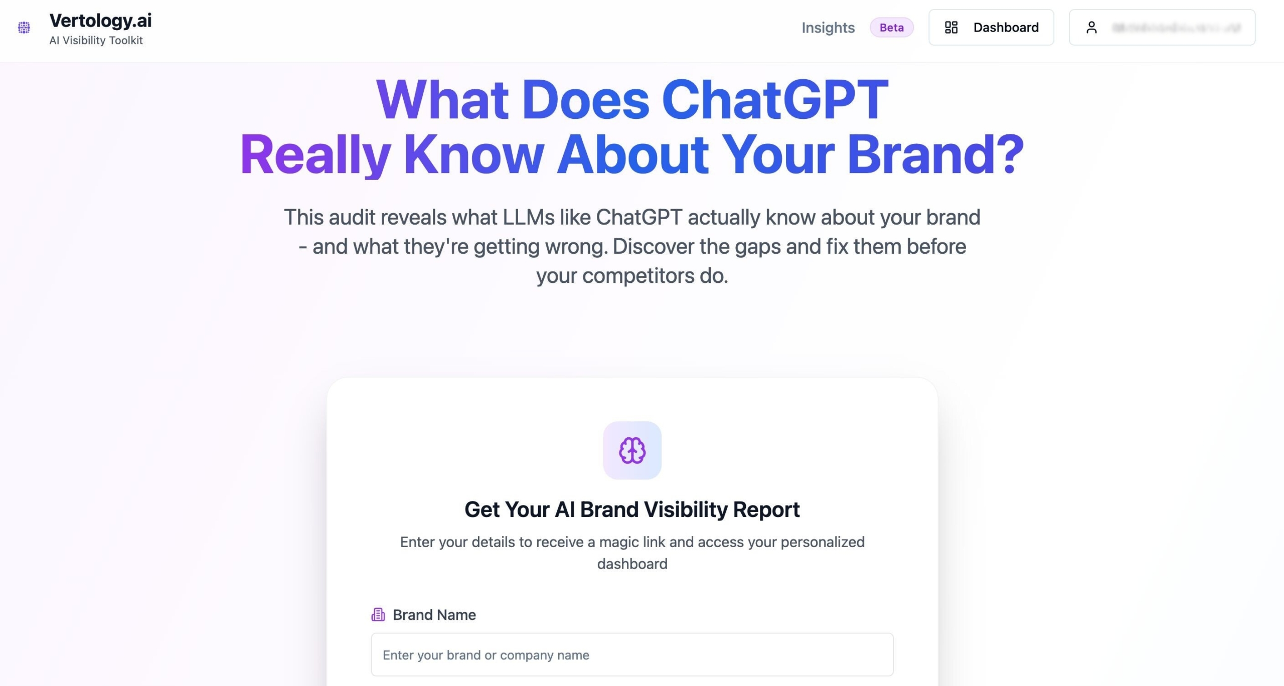 Vertology llm visibility tool to understand what chatgpt knows about your brand