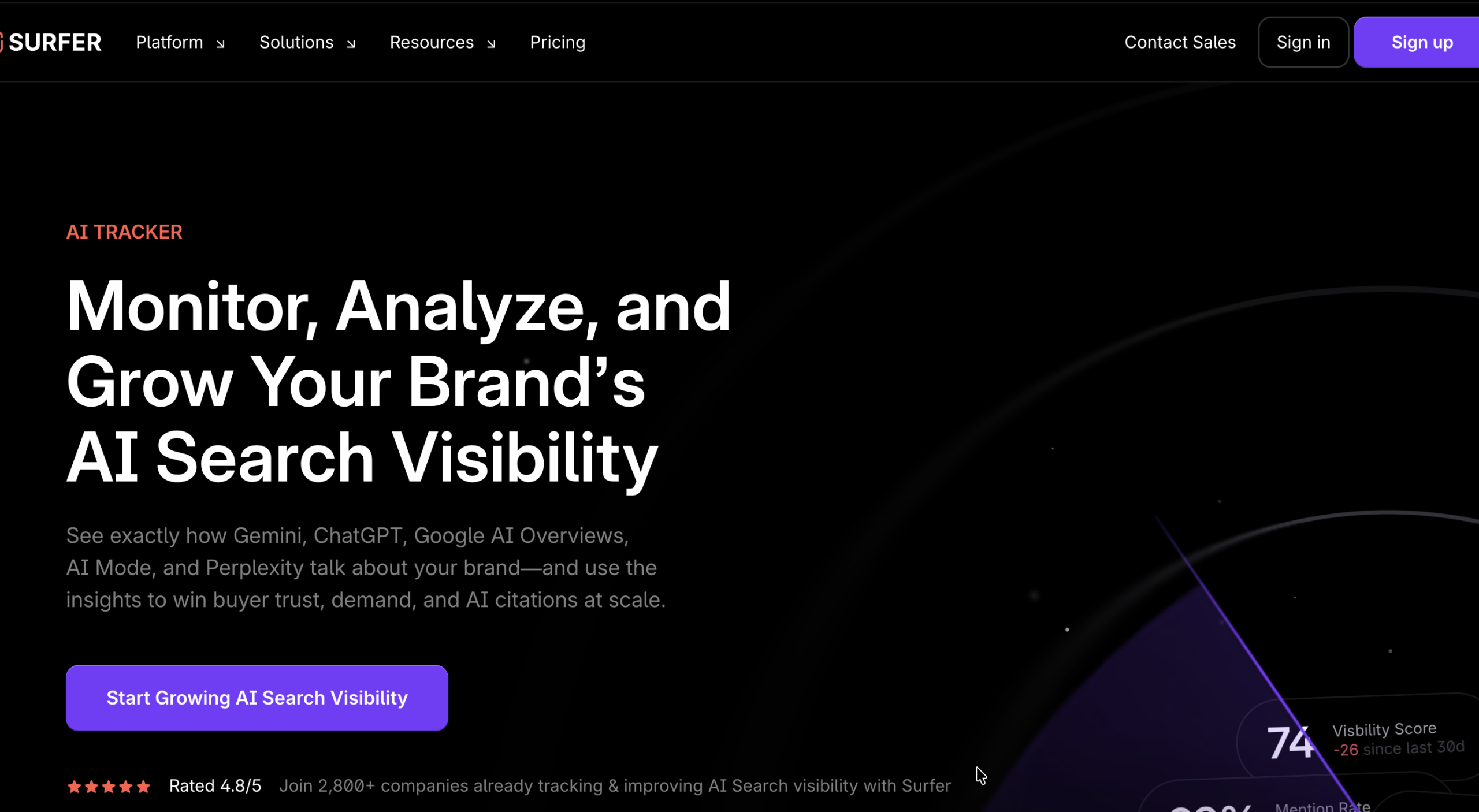 surfer best ai visibility tracker tool