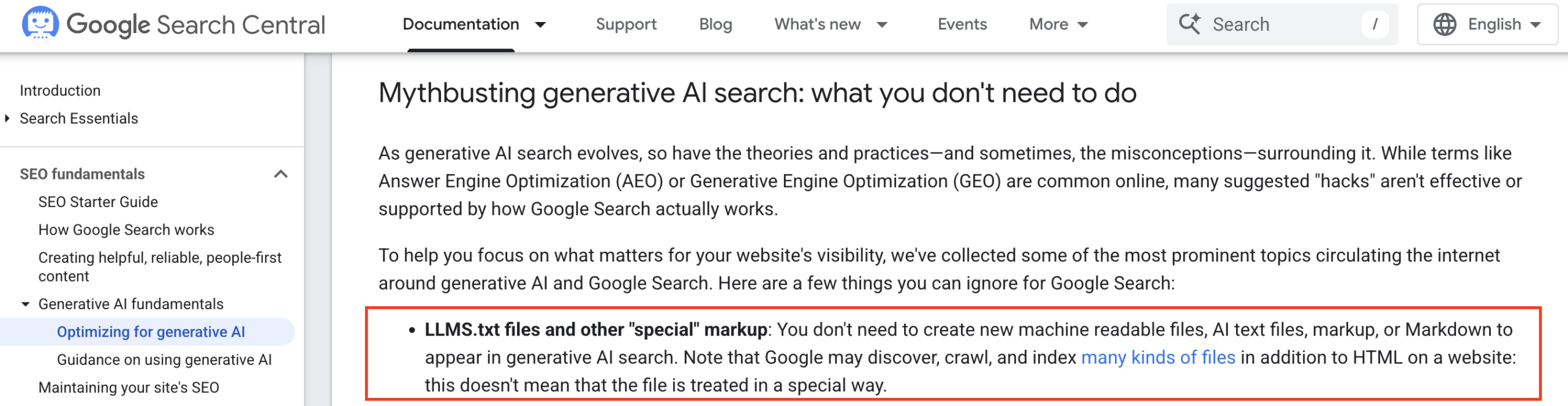 google geo ai search guide no need for llms txt