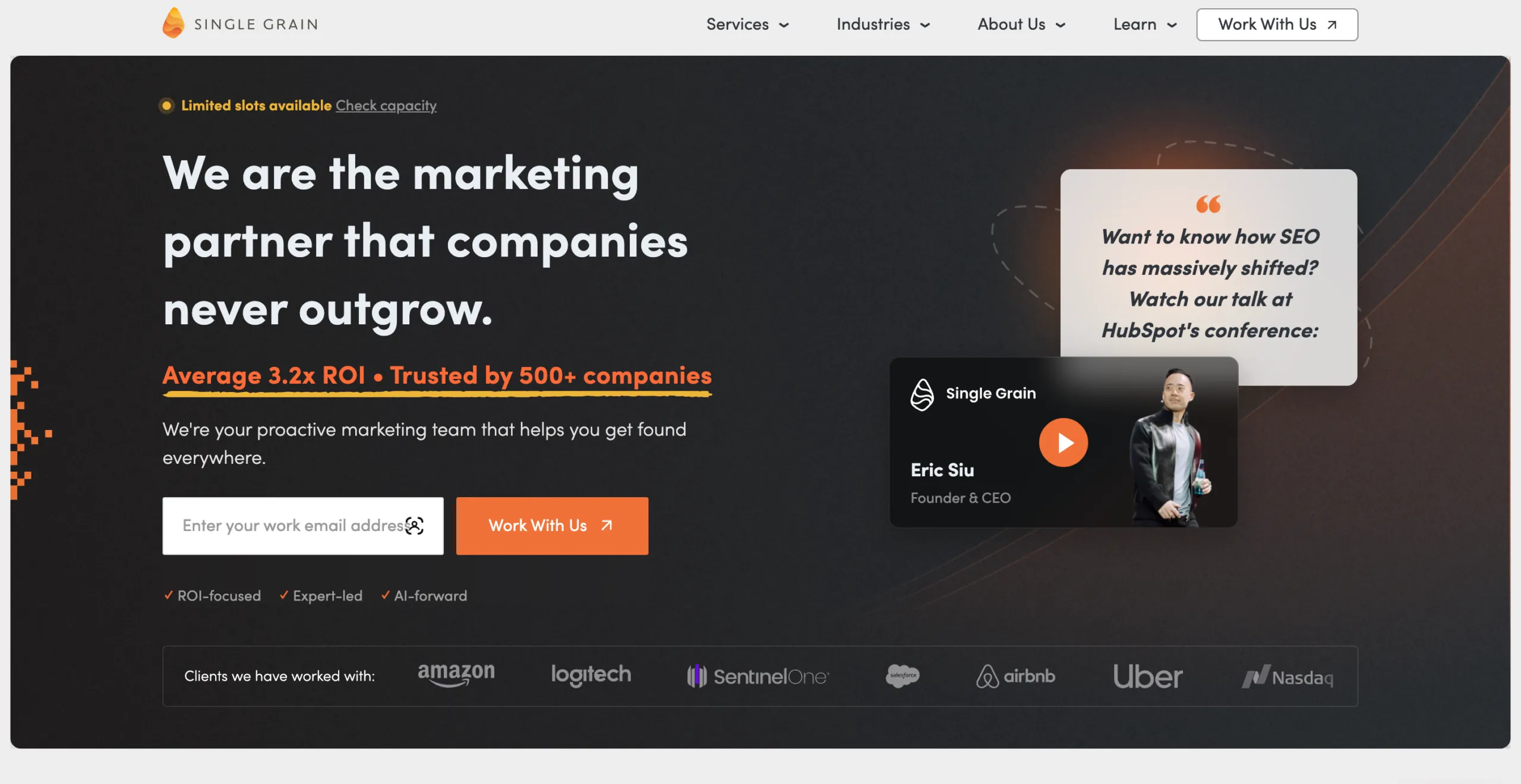 Single Grain highlighting marketing partnership, SEO, GEO, and AI-focused content